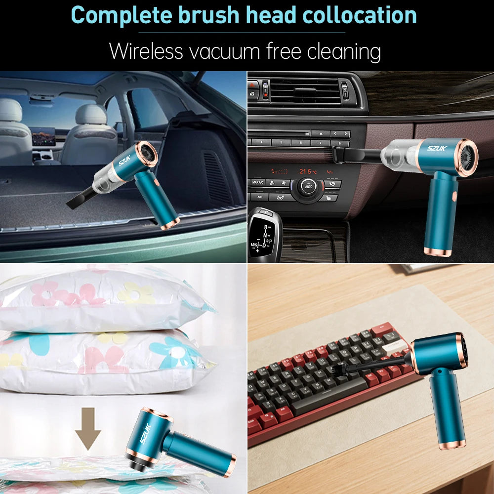8000PA Mini Car Vacuum Cleaner Wireless Powerful Portable Cleaning Machine Handheld for Car Blow 2 in 1 Home Appliances