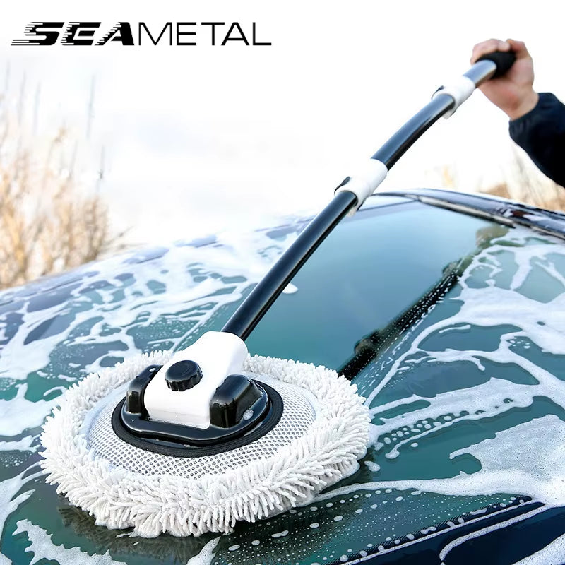 15 Degree Bend Car Cleaning Brush Car Wash Brush Telescoping Long Handle Cleaning Mop Chenille Broom for Car Wash Care