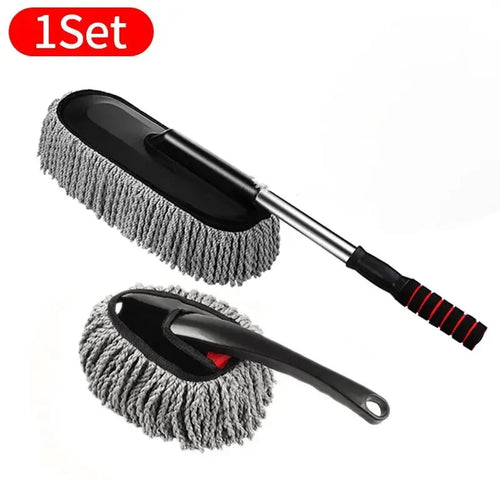 2Pcs Microfiber Car Duster Mop Set Retractable Dust Mop Ultra Soft Scratch-Free Auto Cleaning Brush Kit for Car Detailing