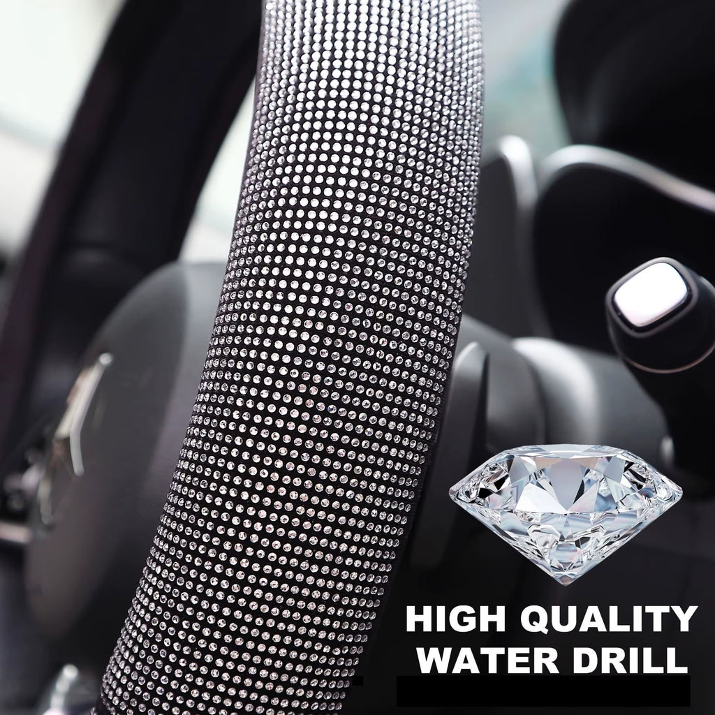 Crystal Car Steering Wheel Cover for Women Girls Cute Glitter Steer Wheel Cover Bling Rhinestone Diamond Car Steering Protection