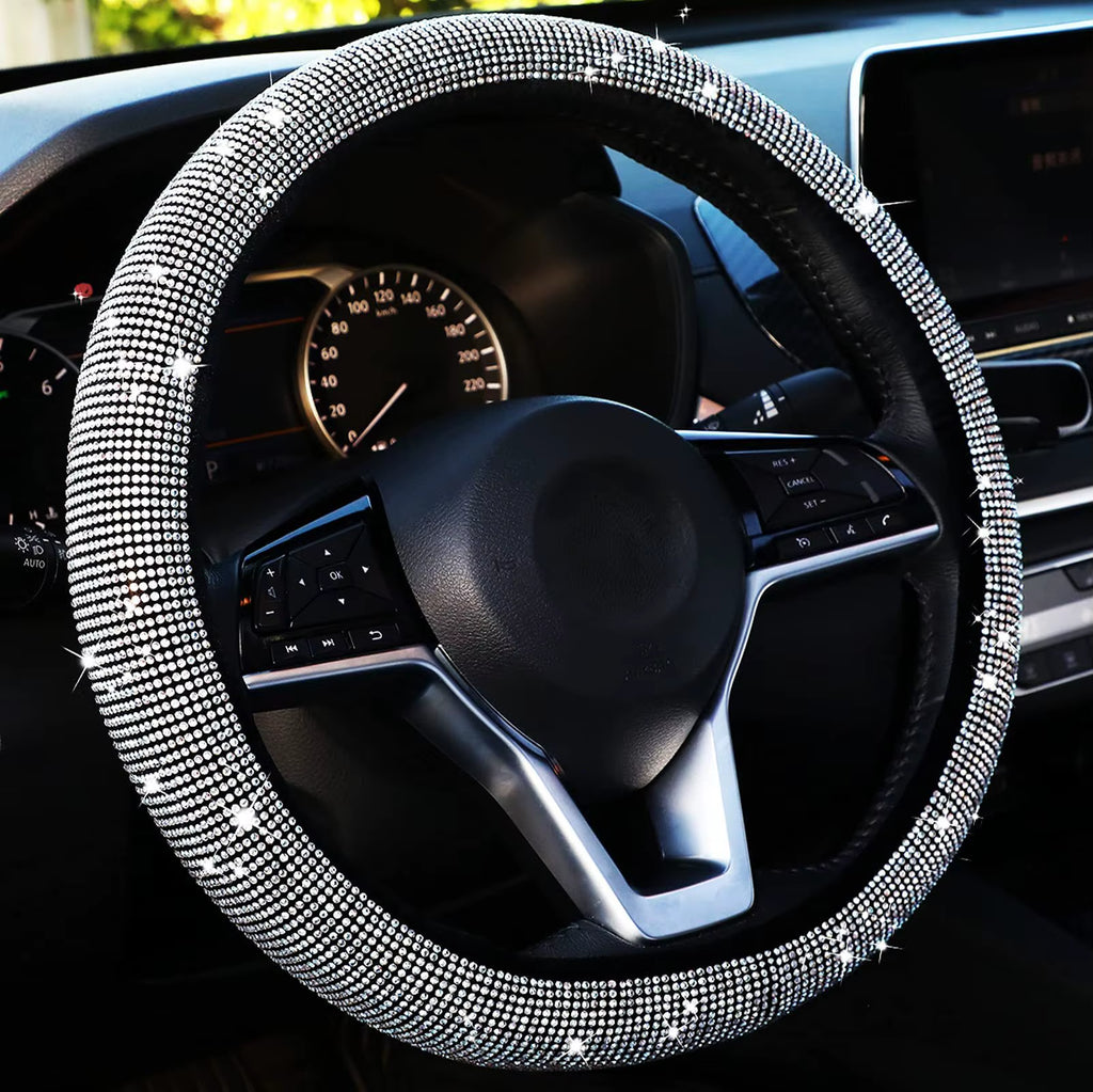 Crystal Car Steering Wheel Cover for Women Girls Cute Glitter Steer Wheel Cover Bling Rhinestone Diamond Car Steering Protection