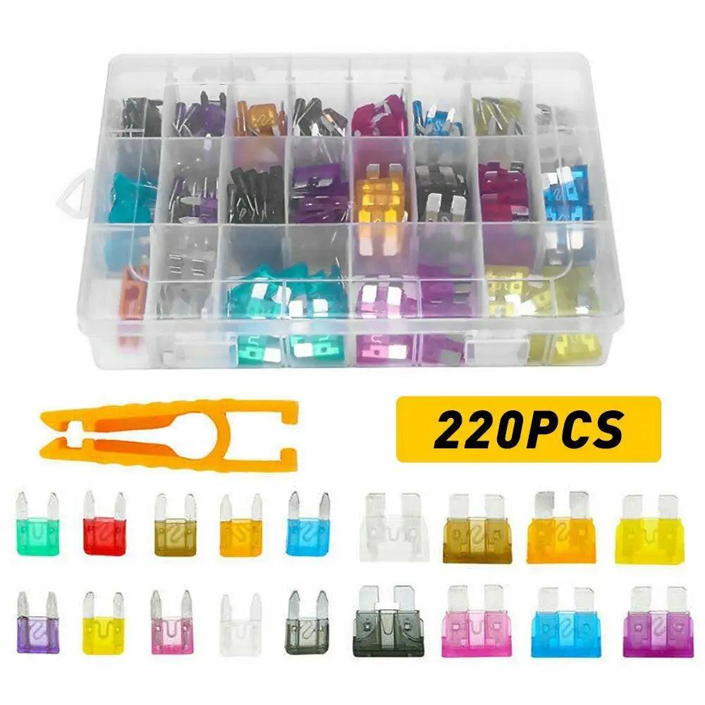 220Pcs Medium and Small Car Truck Car Blade Fuse Combo Kit Box 2A 3A 5A 7.5A 10A 15A 20A 25A 30A 35A Fuse Box Casa